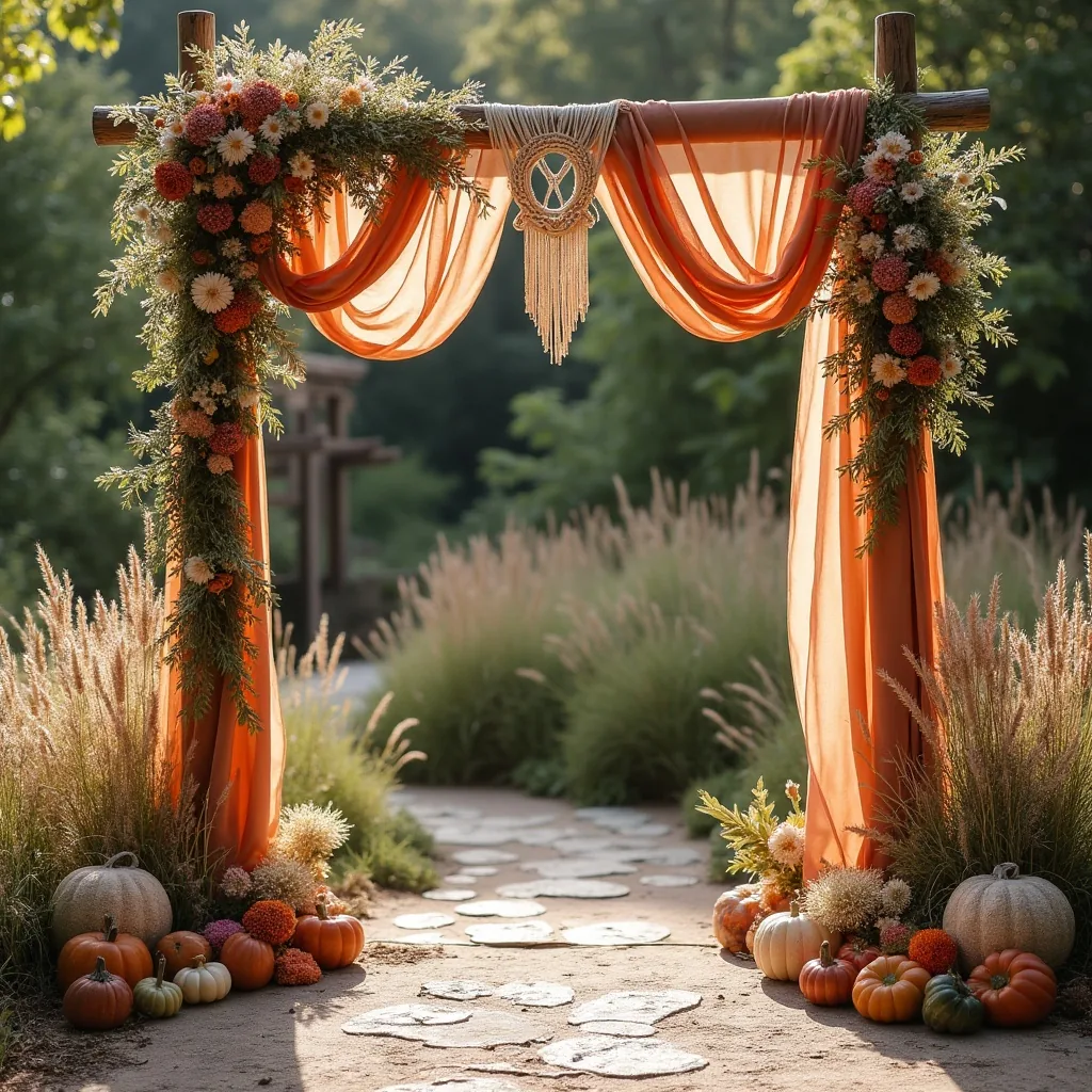 Concepto de Boda Boho: Jardín, macramé y flores sueltas
