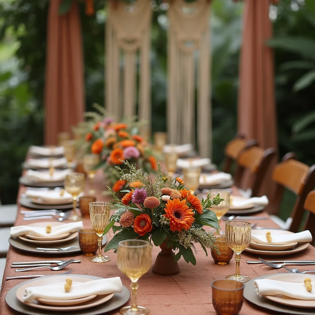 Concepto: La mesa para una boda boho (IA)