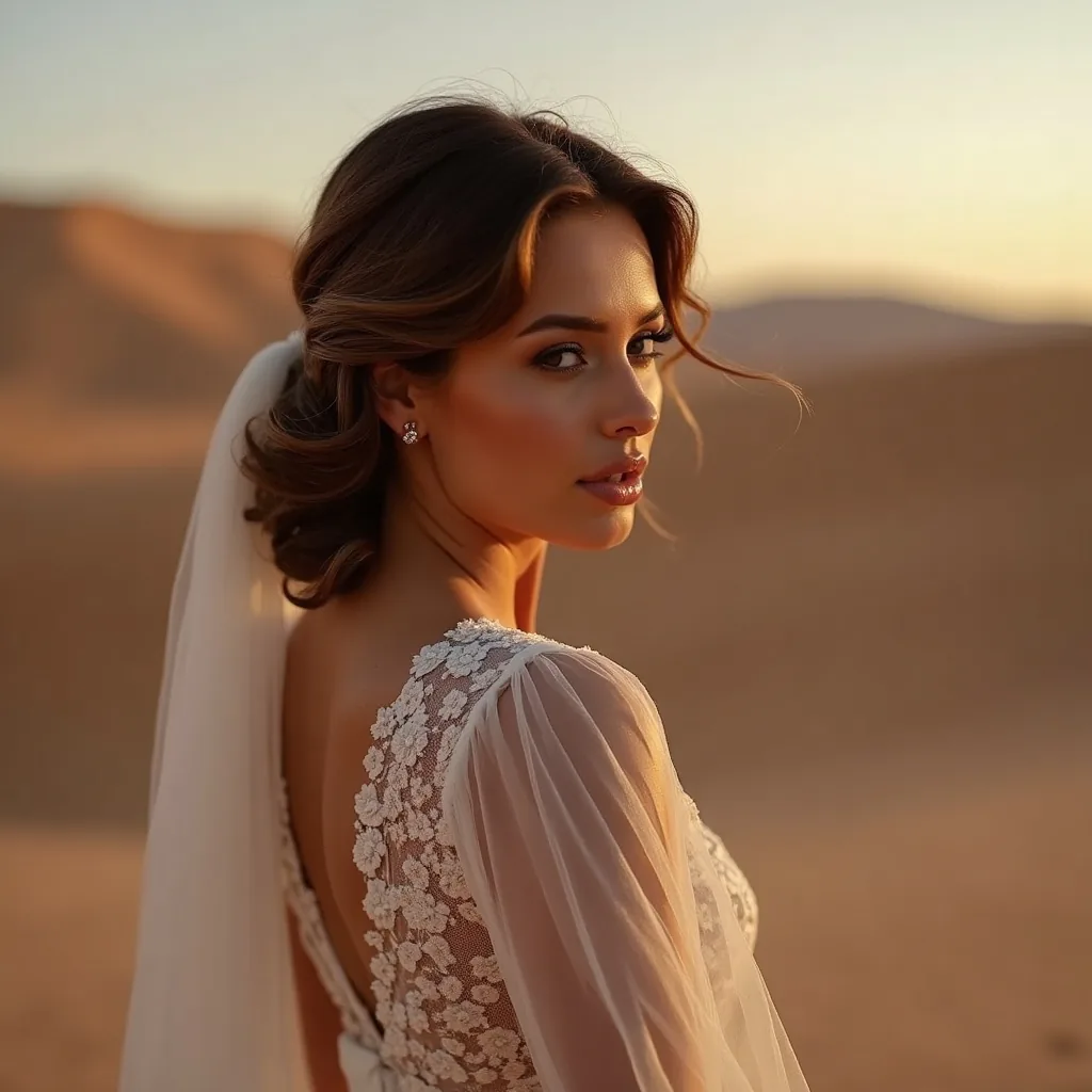 Concepto: La novia para una boda en el desierto (IA)