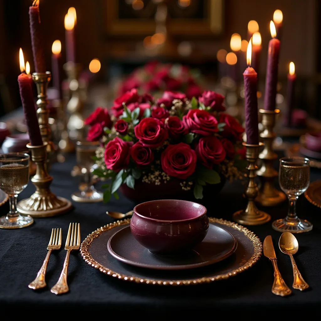 Concepto: La mesa para una boda gótica (IA)