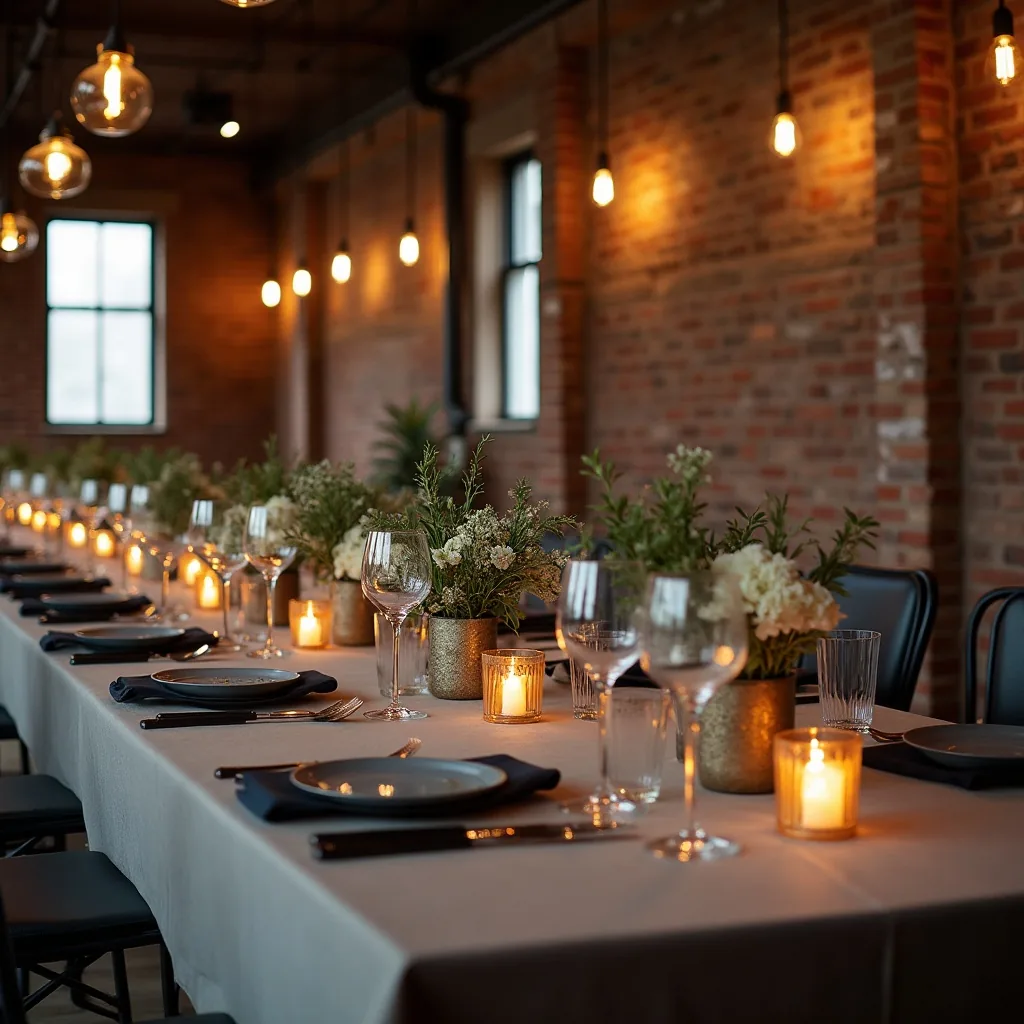 Concepto: La mesa para una boda industrial (IA)