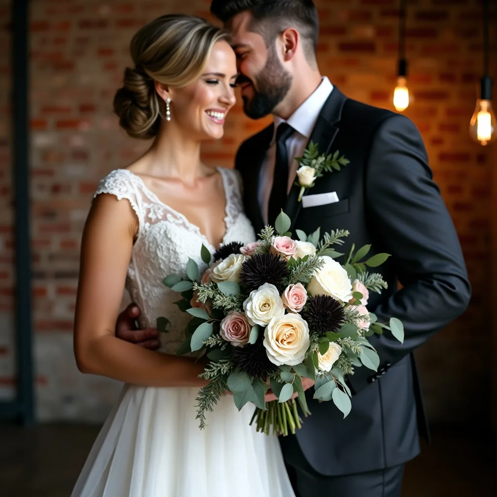Concepto: El ramo para una boda industrial (IA)