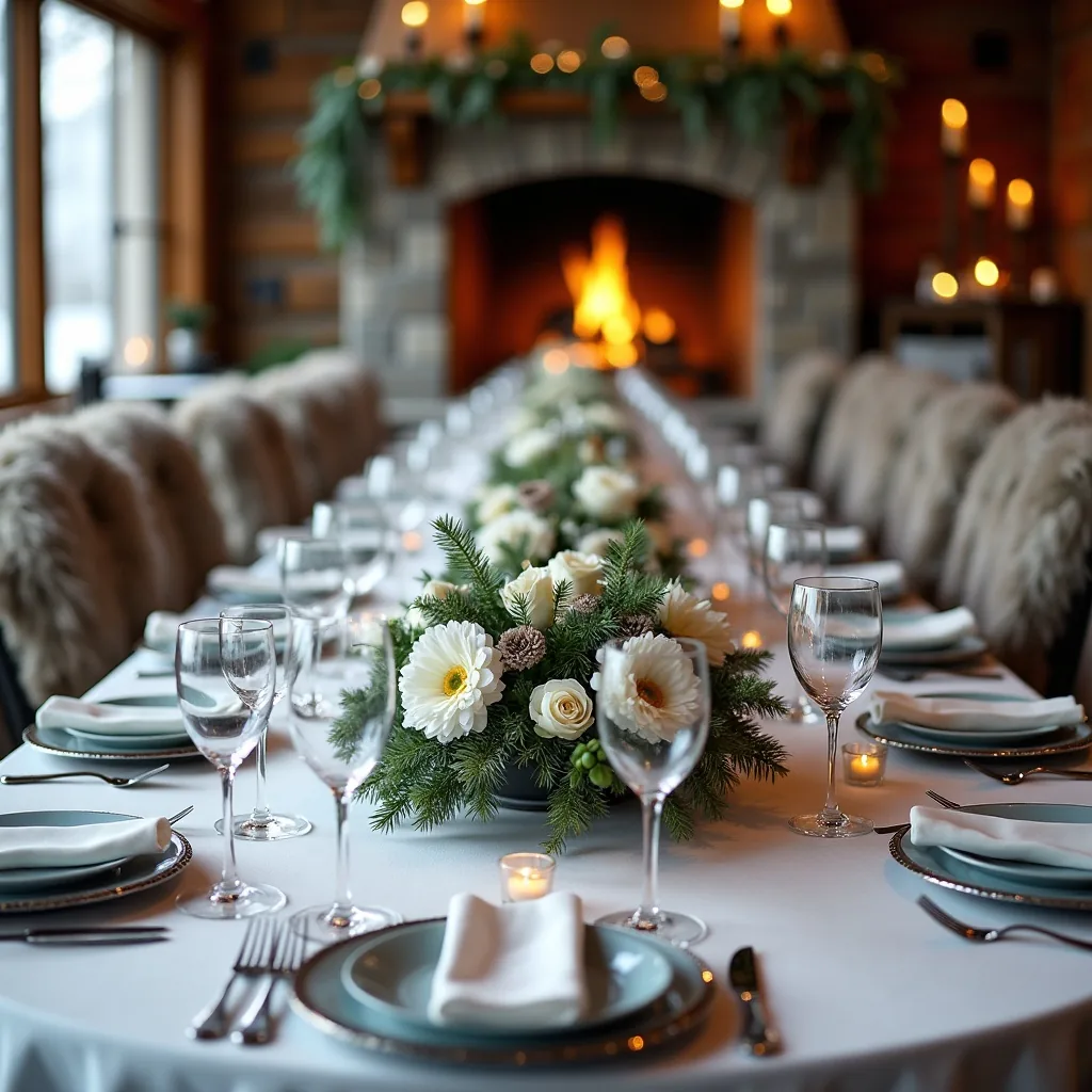 Concepto: La mesa para una boda de invierno (IA)