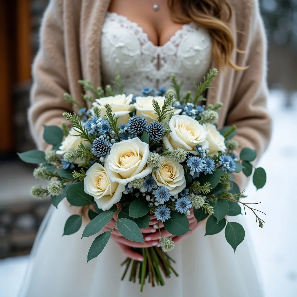 Concepto: El ramo para una boda de invierno (IA)