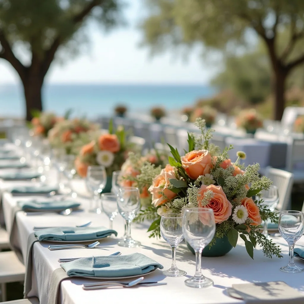 Concepto: La mesa para una boda mediterránea (IA)