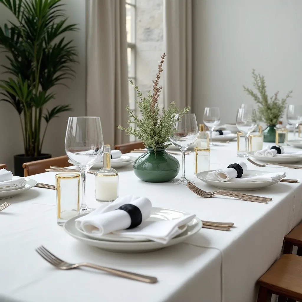 Concepto: La mesa para una boda minimalista (IA)