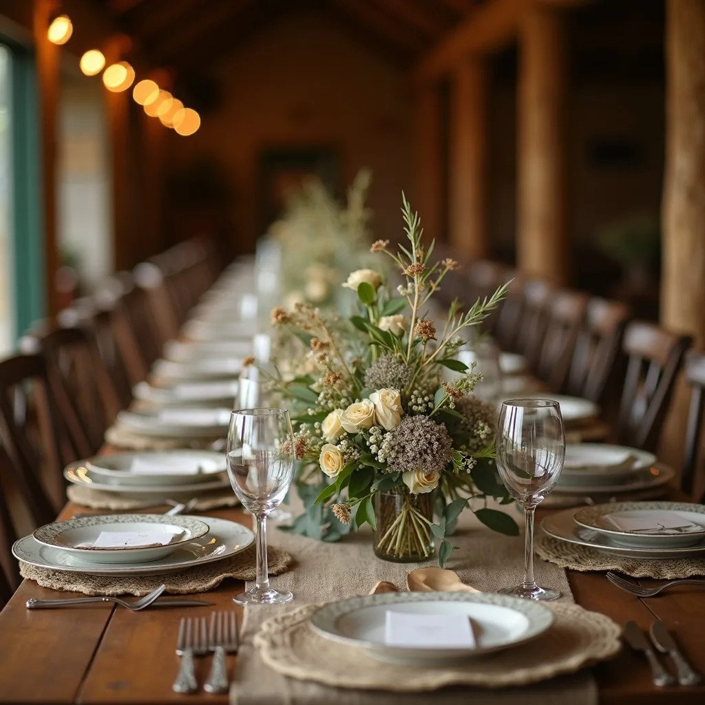 Concepto: La mesa para una boda rústica (IA)