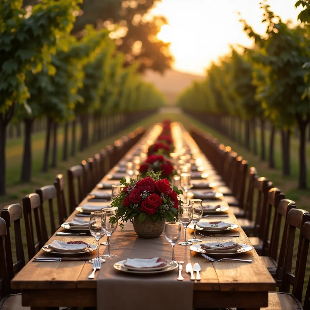Concepto: La mesa para una boda en viñedo (IA)