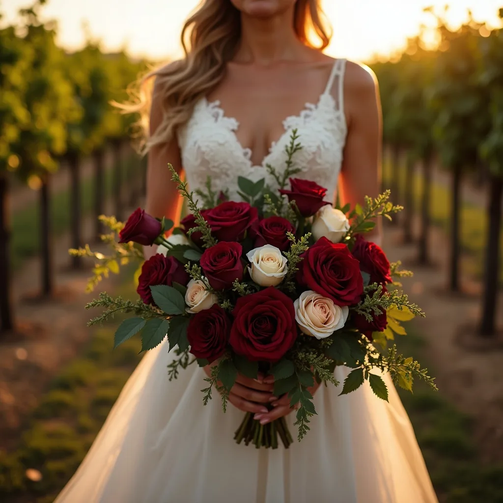 Concepto: El ramo para una boda en viñedo (IA)