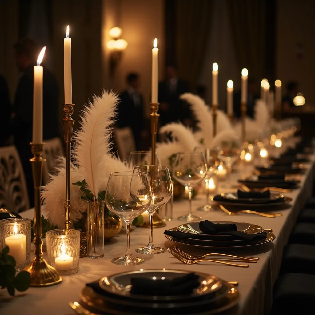 Concepto: La mesa para una boda vintage años 20 (IA)