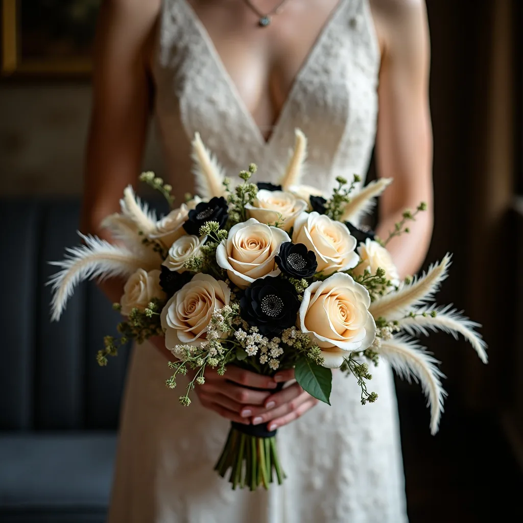 Concepto: El ramo para una boda vintage años 20 (IA)